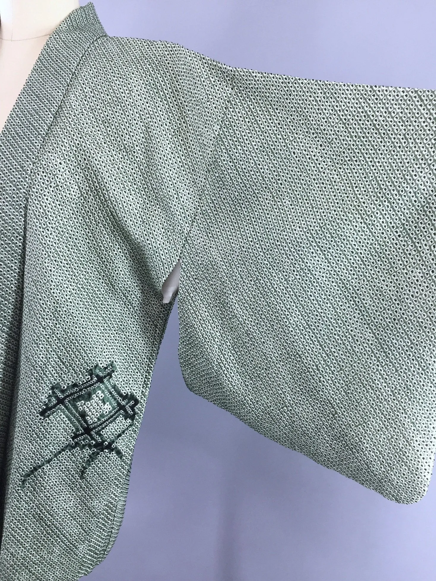 1960s Vintage Silk Haori Kimono Cardigan Jacket with Dark Forest Green Shibori