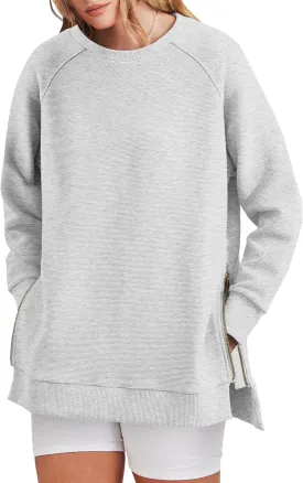 ANRABESS Women's Oversized Sweatshirts Crewneck Long Sleeve Tunic Pullover Shirts Side Zipper Hoodies 2025 Fall Clothes
