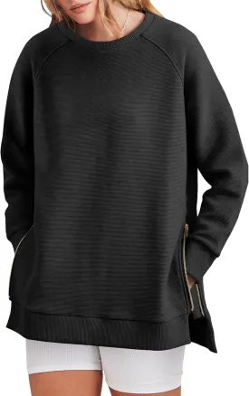 ANRABESS Women's Oversized Sweatshirts Crewneck Long Sleeve Tunic Pullover Shirts Side Zipper Hoodies 2025 Fall Clothes