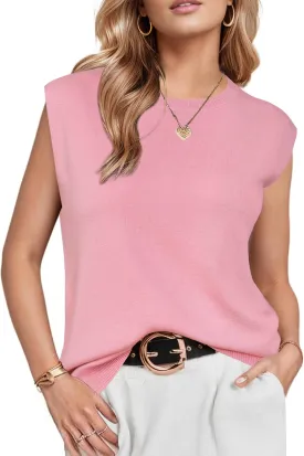 Arach&Cloz Women's Non See Through Crew Neck Cap Sleeve Vest Tops Loose Fit Summer Trendy Casual Sweaters 2025