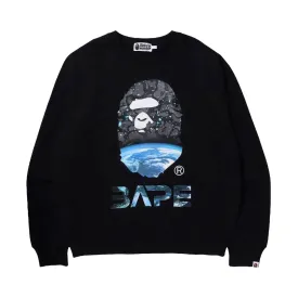 BAPE Loose Fit Crew Neck Monkey Head Space Camo , black color