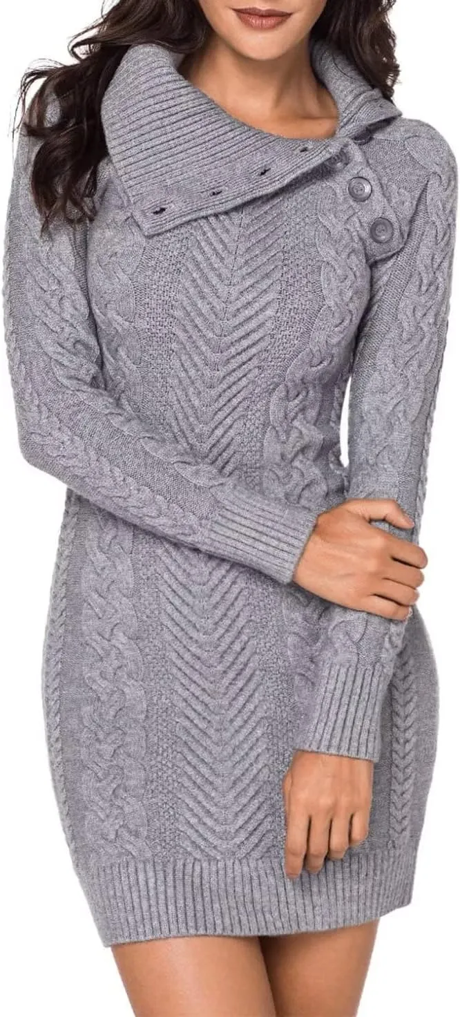 BLENCOT Womens Turtleneck Long Sleeve Elasticity Chunky Cable Knit Pullover Sweaters Jumper