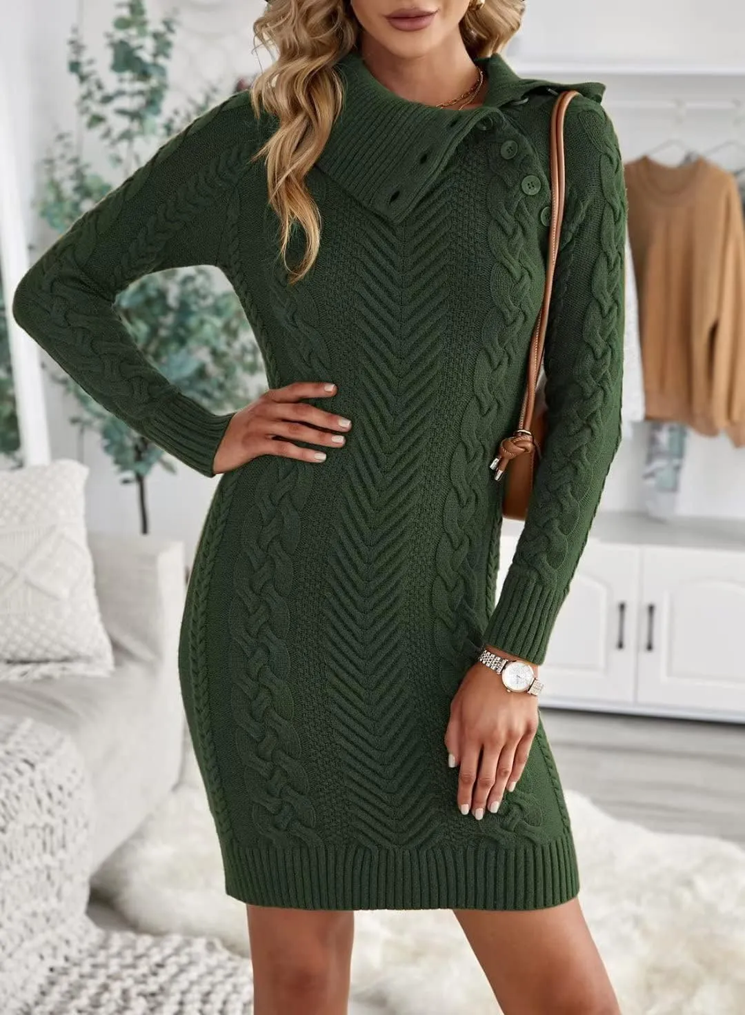 BLENCOT Womens Turtleneck Long Sleeve Elasticity Chunky Cable Knit Pullover Sweaters Jumper
