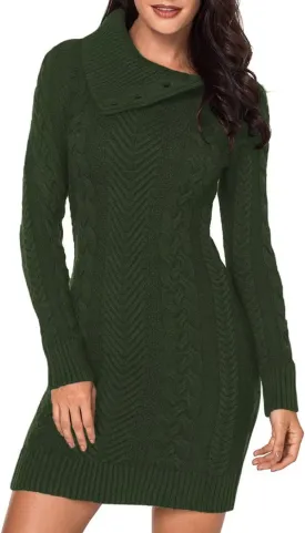BLENCOT Womens Turtleneck Long Sleeve Elasticity Chunky Cable Knit Pullover Sweaters Jumper