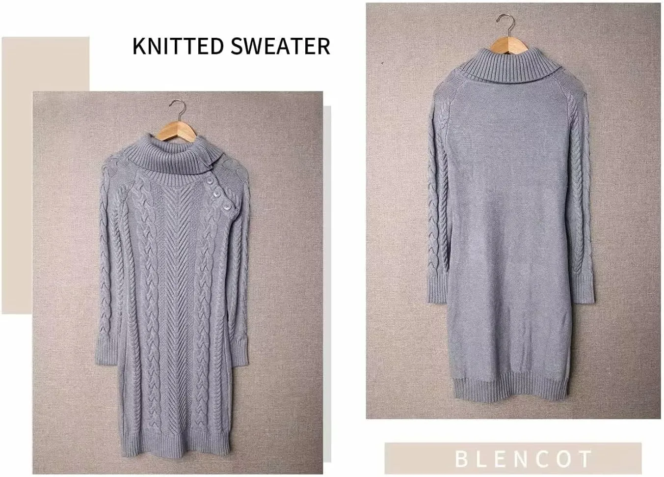 BLENCOT Womens Turtleneck Long Sleeve Elasticity Chunky Cable Knit Pullover Sweaters Jumper