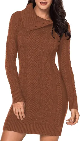 BLENCOT Womens Turtleneck Long Sleeve Elasticity Chunky Cable Knit Pullover Sweaters Jumper