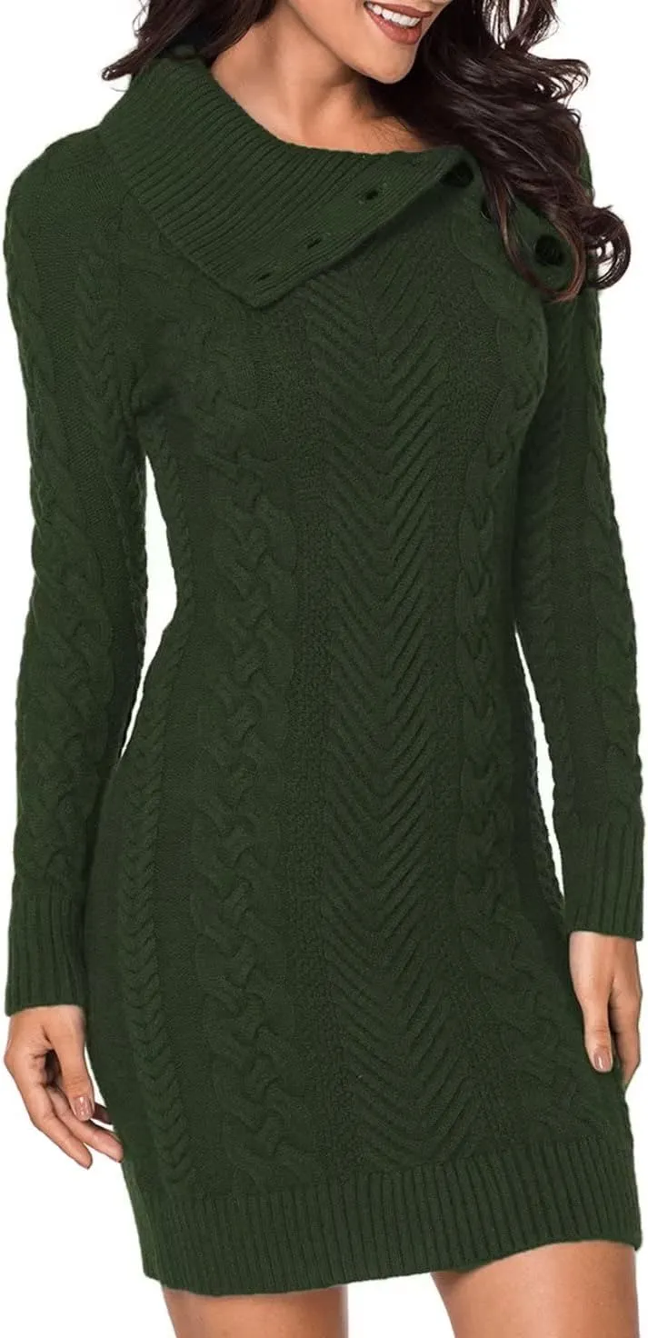 BLENCOT Womens Turtleneck Long Sleeve Elasticity Chunky Cable Knit Pullover Sweaters Jumper