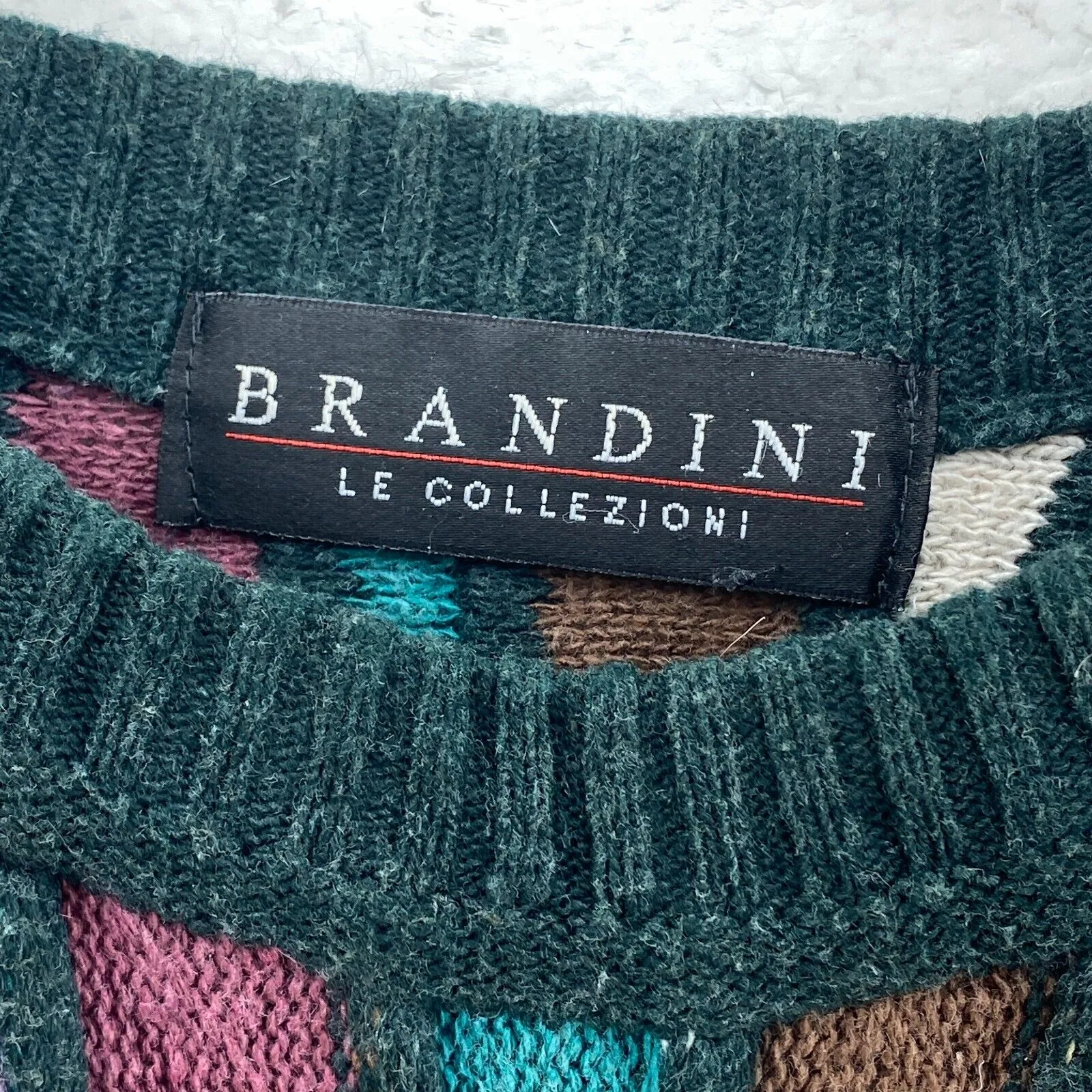 Brandini Crew Neck Multicolor Green Textured Knit Sweater Size L