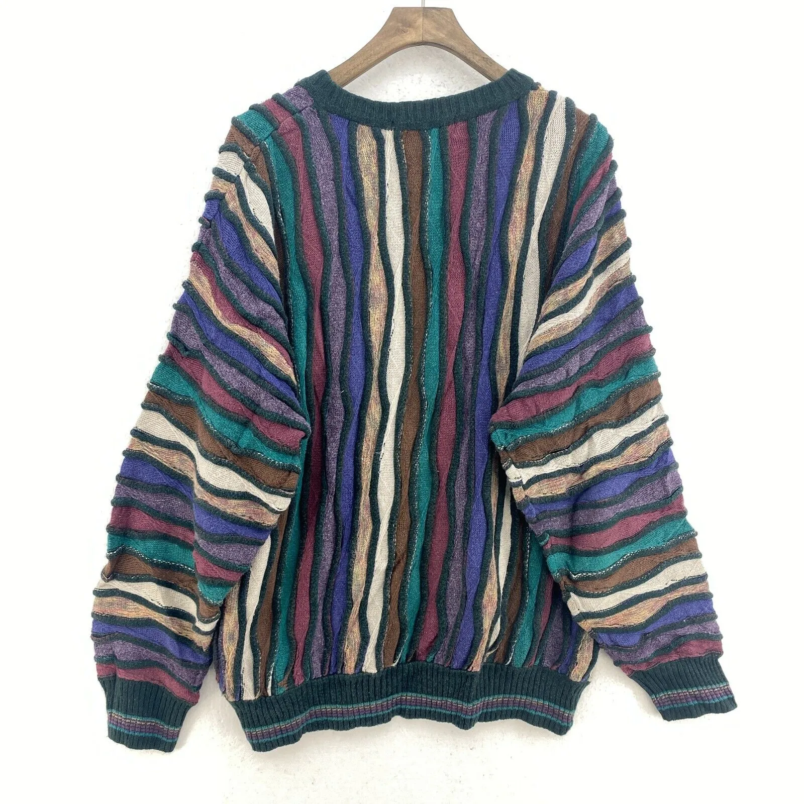 Brandini Crew Neck Multicolor Green Textured Knit Sweater Size L