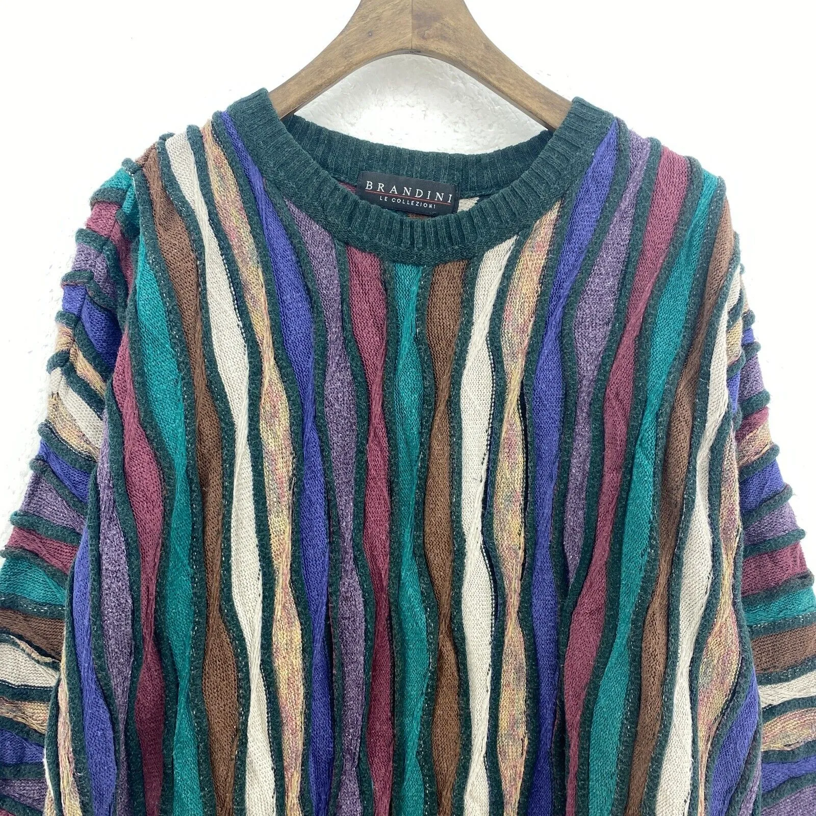 Brandini Crew Neck Multicolor Green Textured Knit Sweater Size L