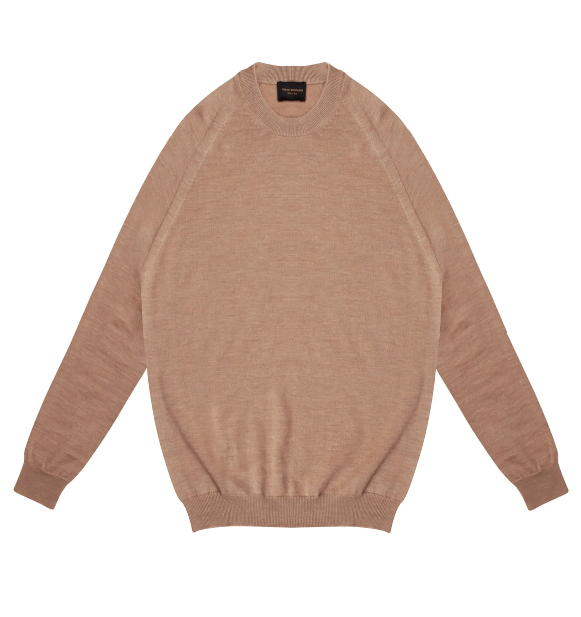 Camel Melange Fine Merino Crew Neck Sweater