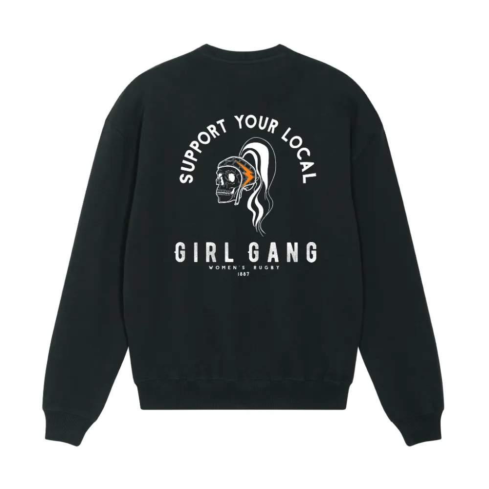 Here is an optimized title with modifiers for your e-commerce product: Cozy Girl Gang Graphic Crewneck Fleece Sweatshirt.