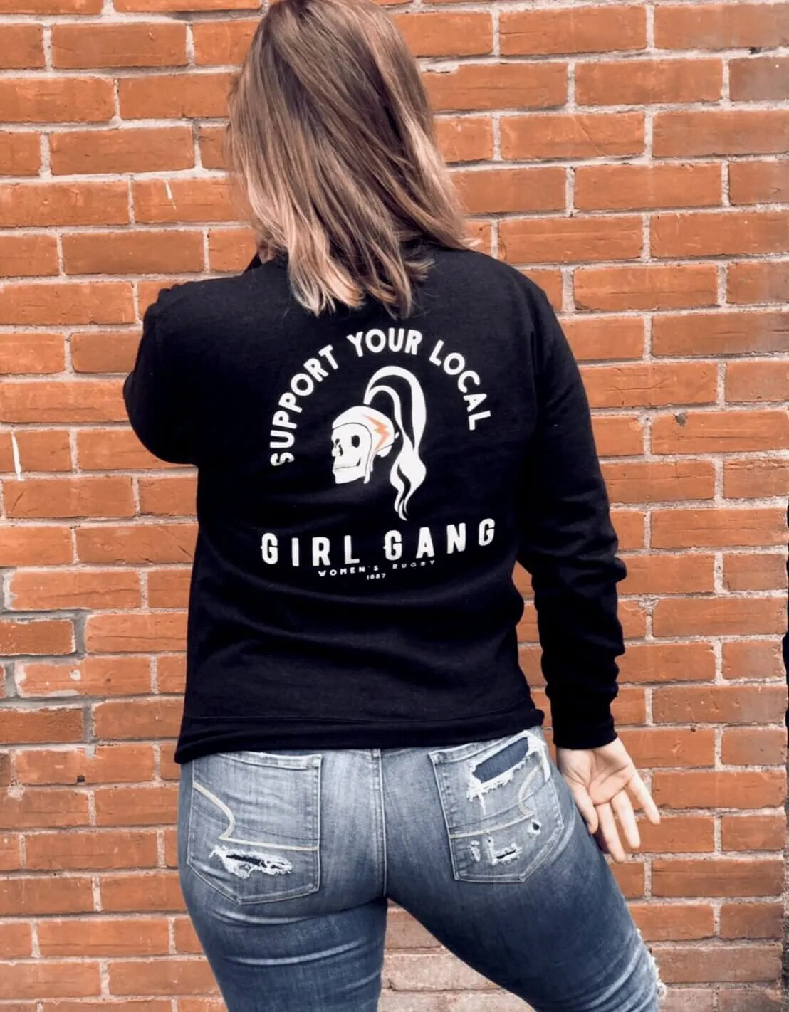 Here is an optimized title with modifiers for your e-commerce product: Cozy Girl Gang Graphic Crewneck Fleece Sweatshirt.