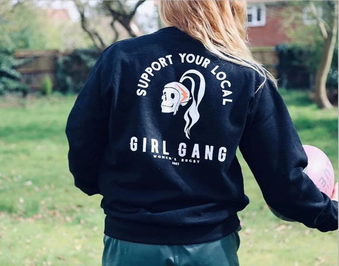 Here is an optimized title with modifiers for your e-commerce product: Cozy Girl Gang Graphic Crewneck Fleece Sweatshirt.