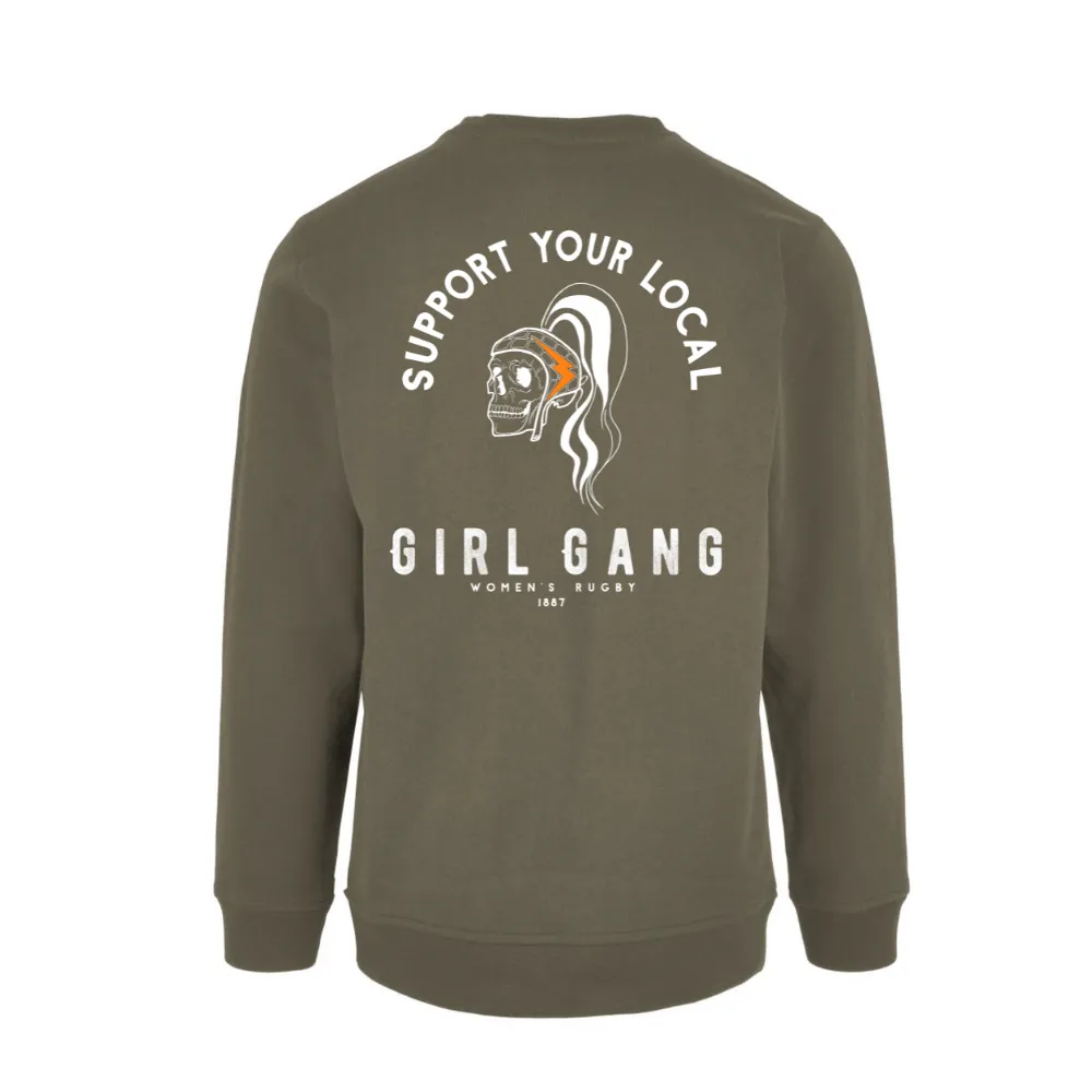 Here is an optimized title with modifiers for your e-commerce product: Cozy Girl Gang Graphic Crewneck Fleece Sweatshirt.