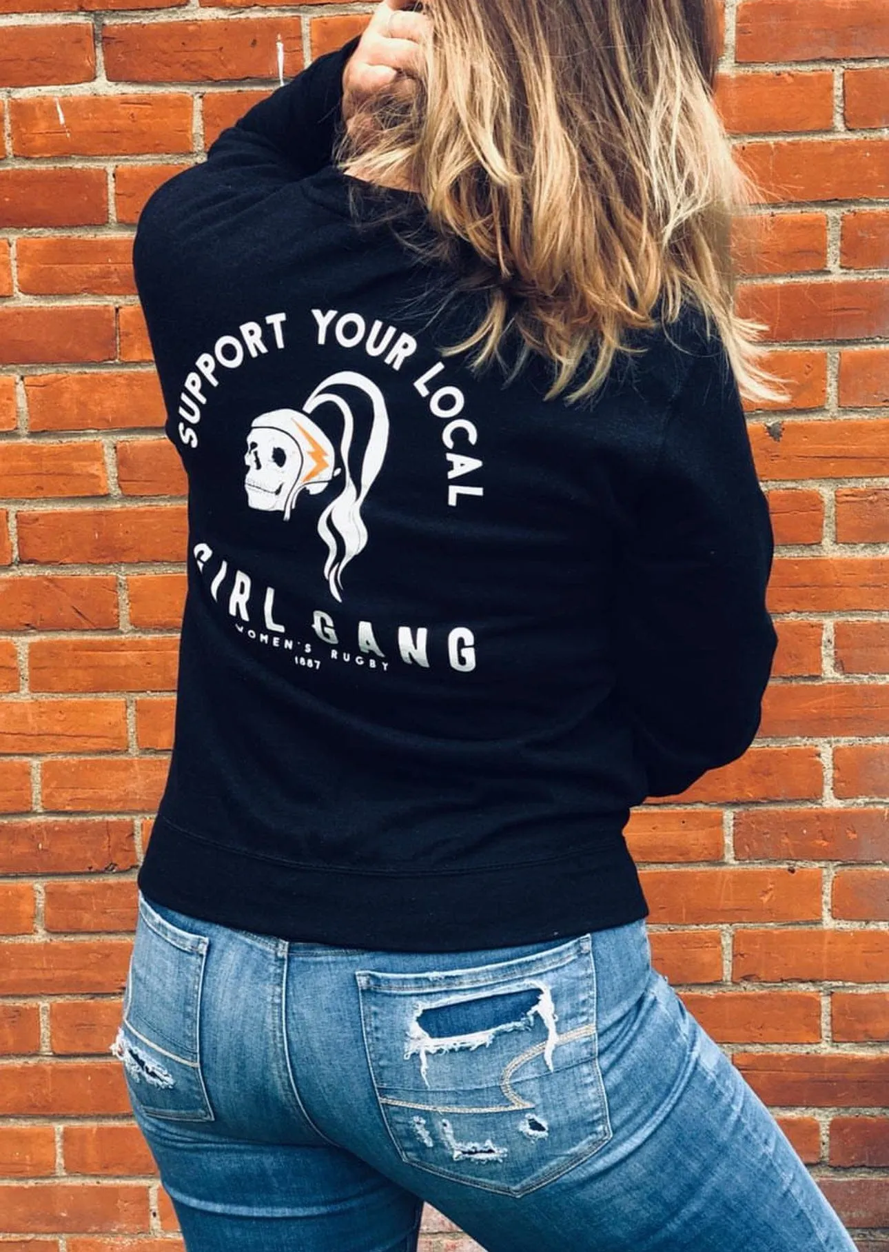 Here is an optimized title with modifiers for your e-commerce product: Cozy Girl Gang Graphic Crewneck Fleece Sweatshirt.