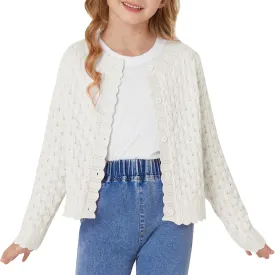 GRACE KARIN Girls Cropped Cardigan Sweaters Long Sleeve Cable Knit Button Front Sweater 5-12Y