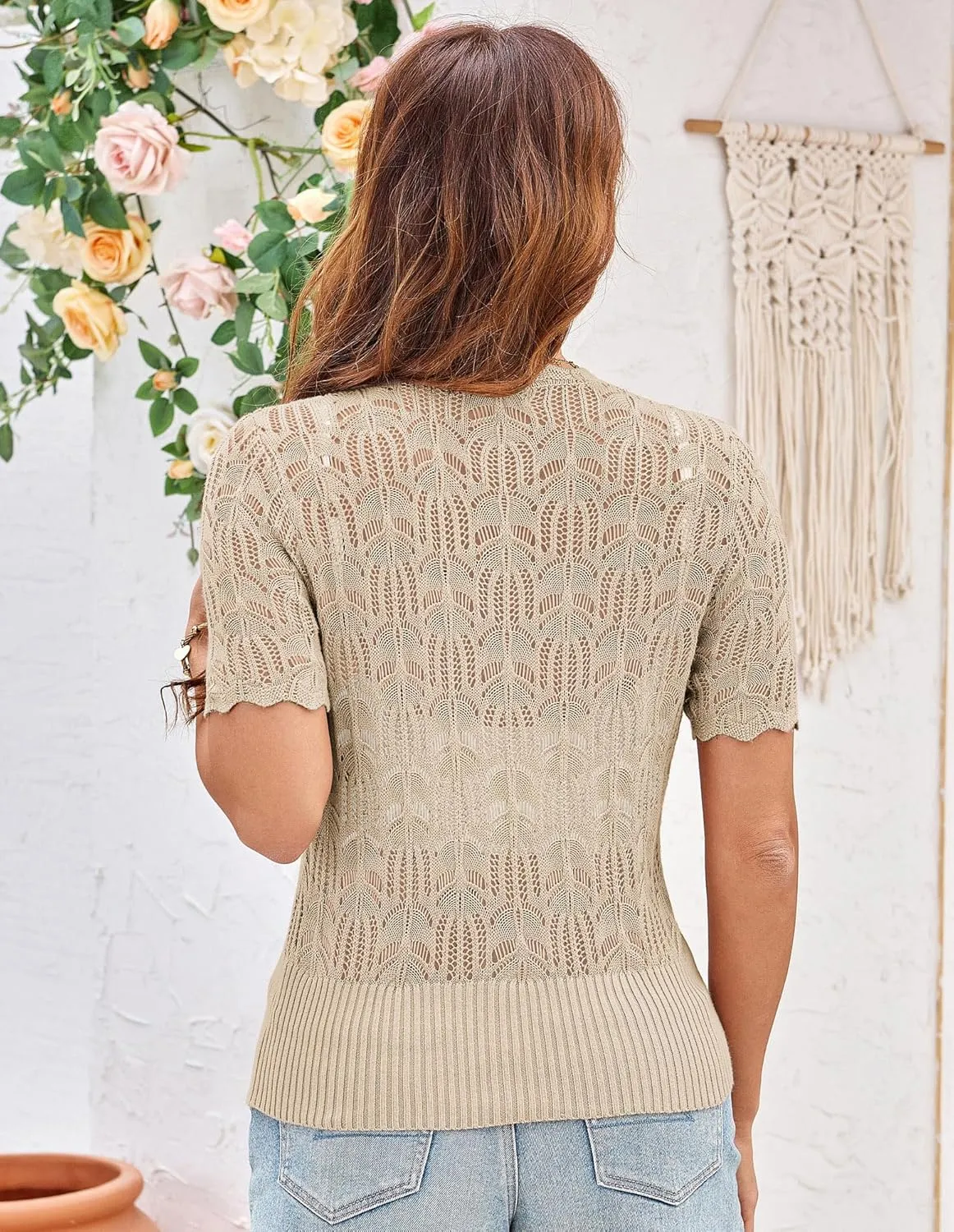 GRACE KARIN Womens Summer Short Sleeve Lightweight Cardigan V Neck Hollow Out Sweater 2025 Trendy Button Down Knit Tops
