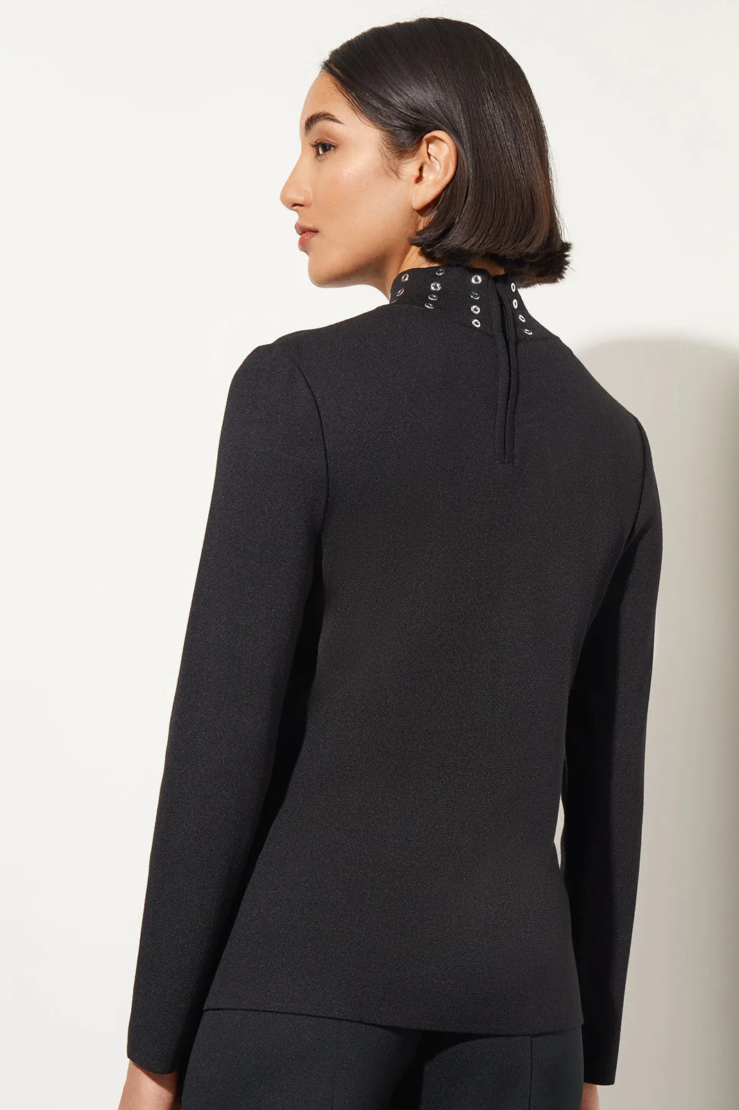 Soft Knit Tunic with Grommet Stud Accents and Mock Neck