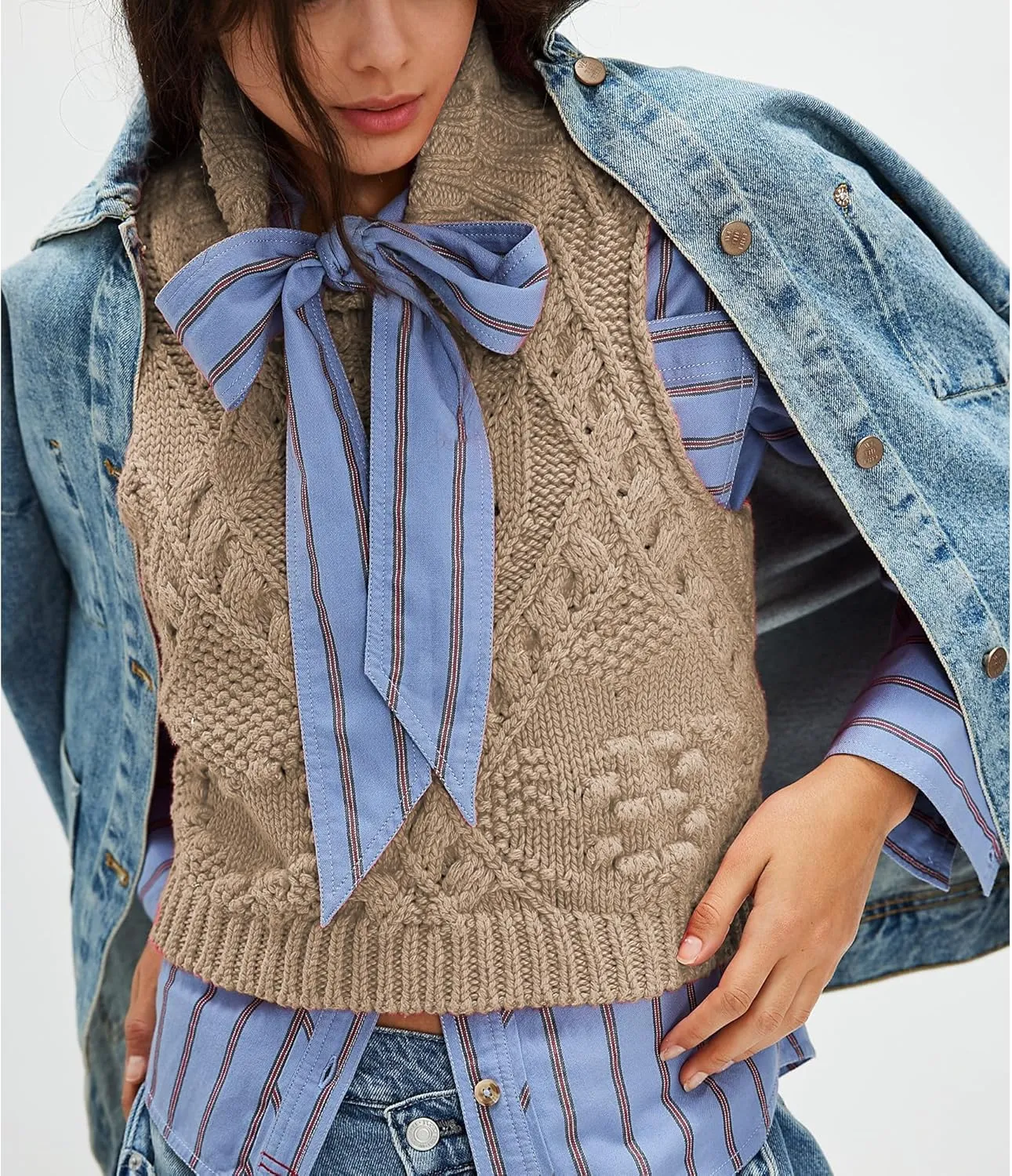 Hixiaohe Turtleneck Crochet Sweater Vest Fall Fashion Knit Sleeveless Tank Tops for Women Lightweight Casual Pullover Clothes