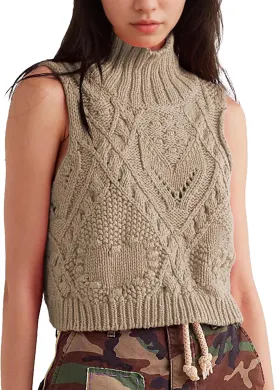 Hixiaohe Turtleneck Crochet Sweater Vest Fall Fashion Knit Sleeveless Tank Tops for Women Lightweight Casual Pullover Clothes