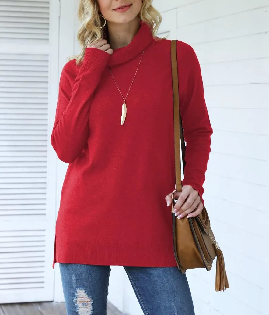 HWOKEFEIYU Women 2024 Fall Trendy Casual Sweater Turtleneck Long Sleeve Sweaters Pullover