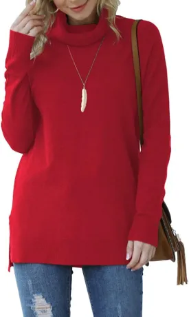 HWOKEFEIYU Women 2024 Fall Trendy Casual Sweater Turtleneck Long Sleeve Sweaters Pullover