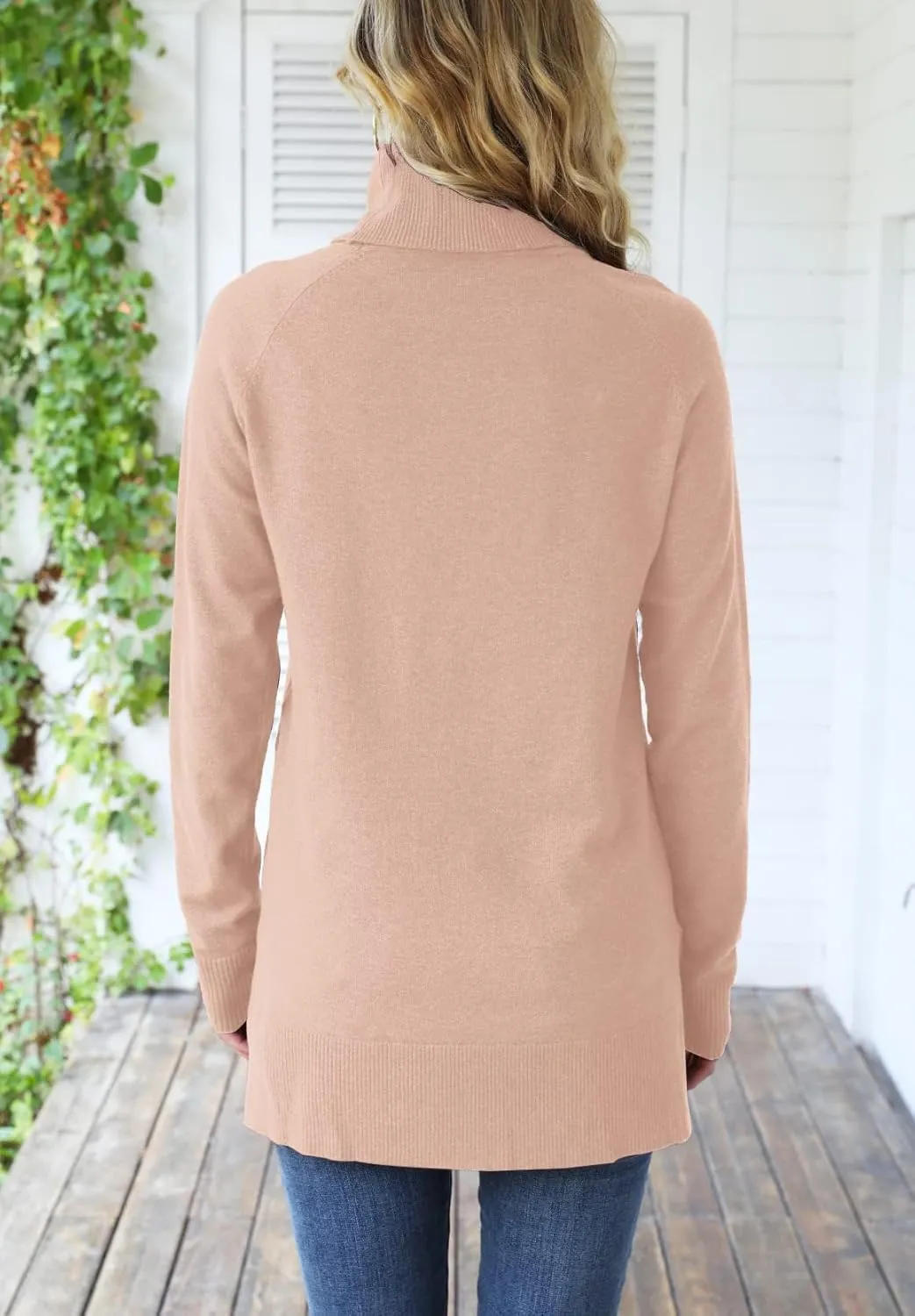 HWOKEFEIYU Women 2024 Fall Trendy Casual Sweater Turtleneck Long Sleeve Sweaters Pullover