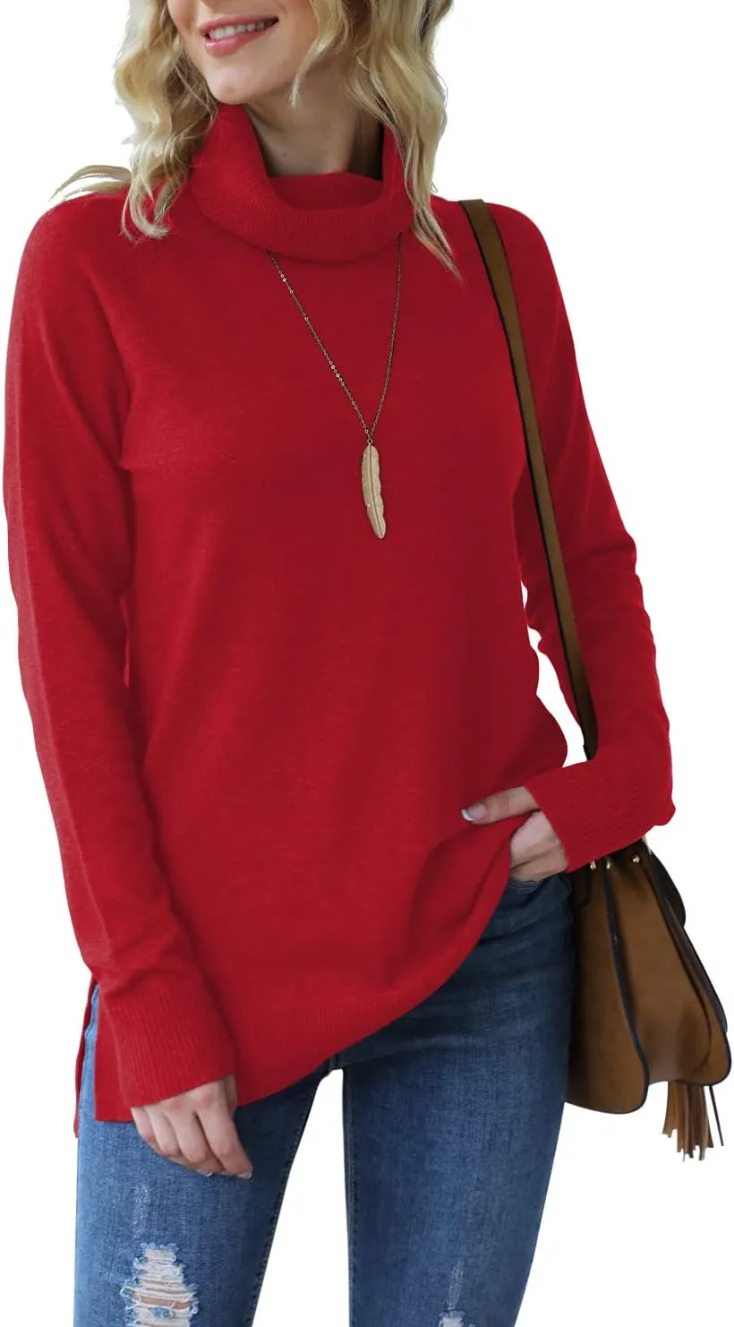 HWOKEFEIYU Women 2024 Fall Trendy Casual Sweater Turtleneck Long Sleeve Sweaters Pullover