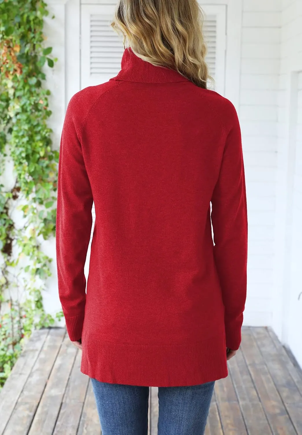 HWOKEFEIYU Women 2024 Fall Trendy Casual Sweater Turtleneck Long Sleeve Sweaters Pullover