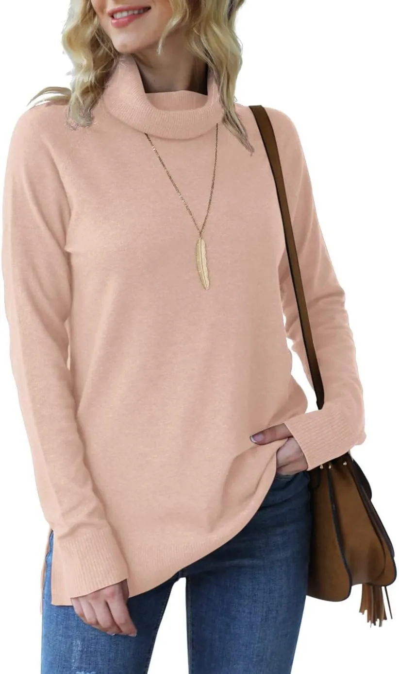 HWOKEFEIYU Women 2024 Fall Trendy Casual Sweater Turtleneck Long Sleeve Sweaters Pullover