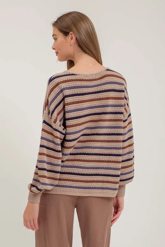 KENNEDY MULTICOLOR STRIPE CROCHET KNIT SWEATER