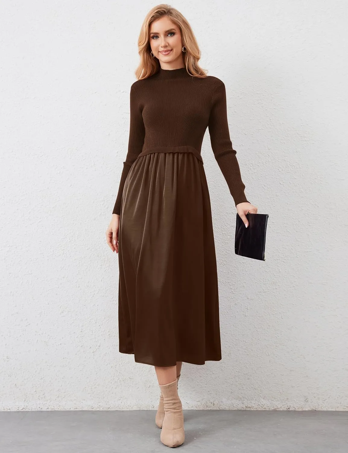 Lauweion Women's Turtleneck Sweater Maxi Dress Long Sleeve Slim Fit Ribbed Knit Pullover Jumper Top Fall Flowy Long Dresses