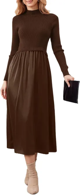 Lauweion Women's Turtleneck Sweater Maxi Dress Long Sleeve Slim Fit Ribbed Knit Pullover Jumper Top Fall Flowy Long Dresses