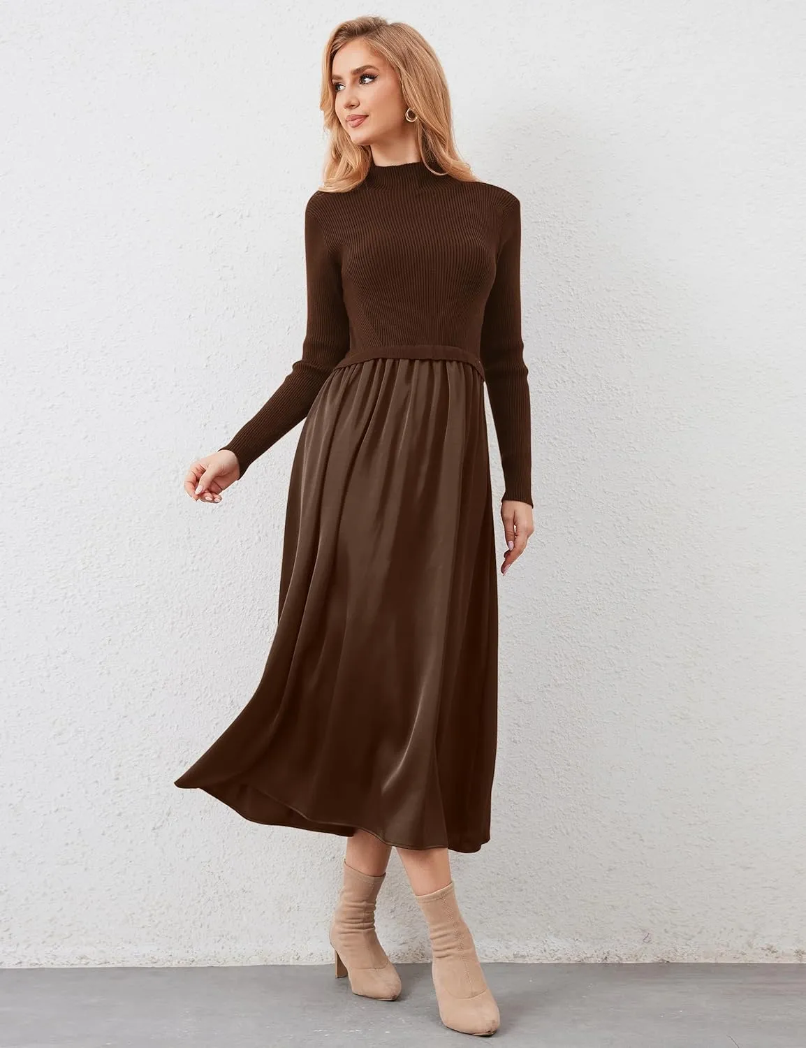 Lauweion Women's Turtleneck Sweater Maxi Dress Long Sleeve Slim Fit Ribbed Knit Pullover Jumper Top Fall Flowy Long Dresses