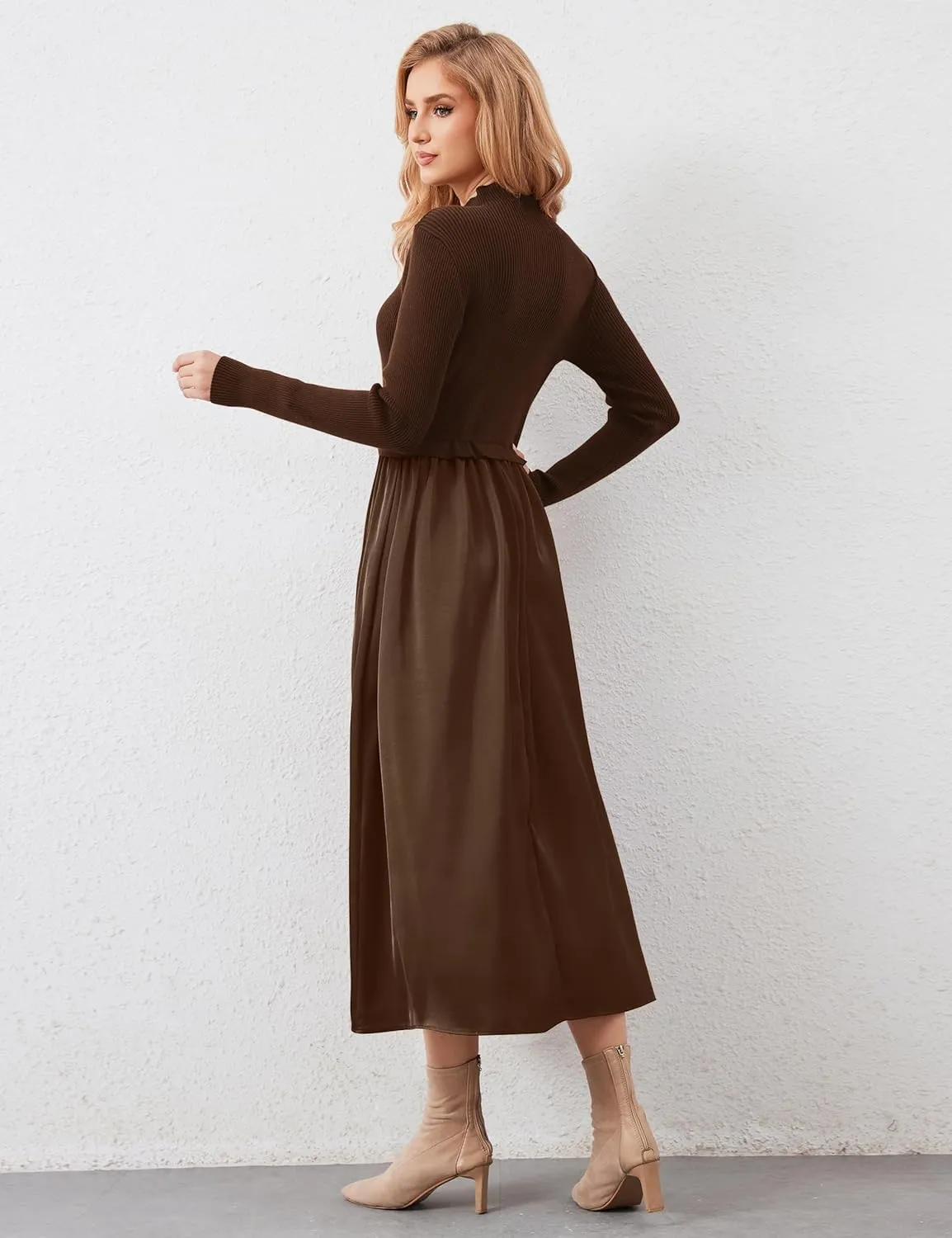 Lauweion Women's Turtleneck Sweater Maxi Dress Long Sleeve Slim Fit Ribbed Knit Pullover Jumper Top Fall Flowy Long Dresses