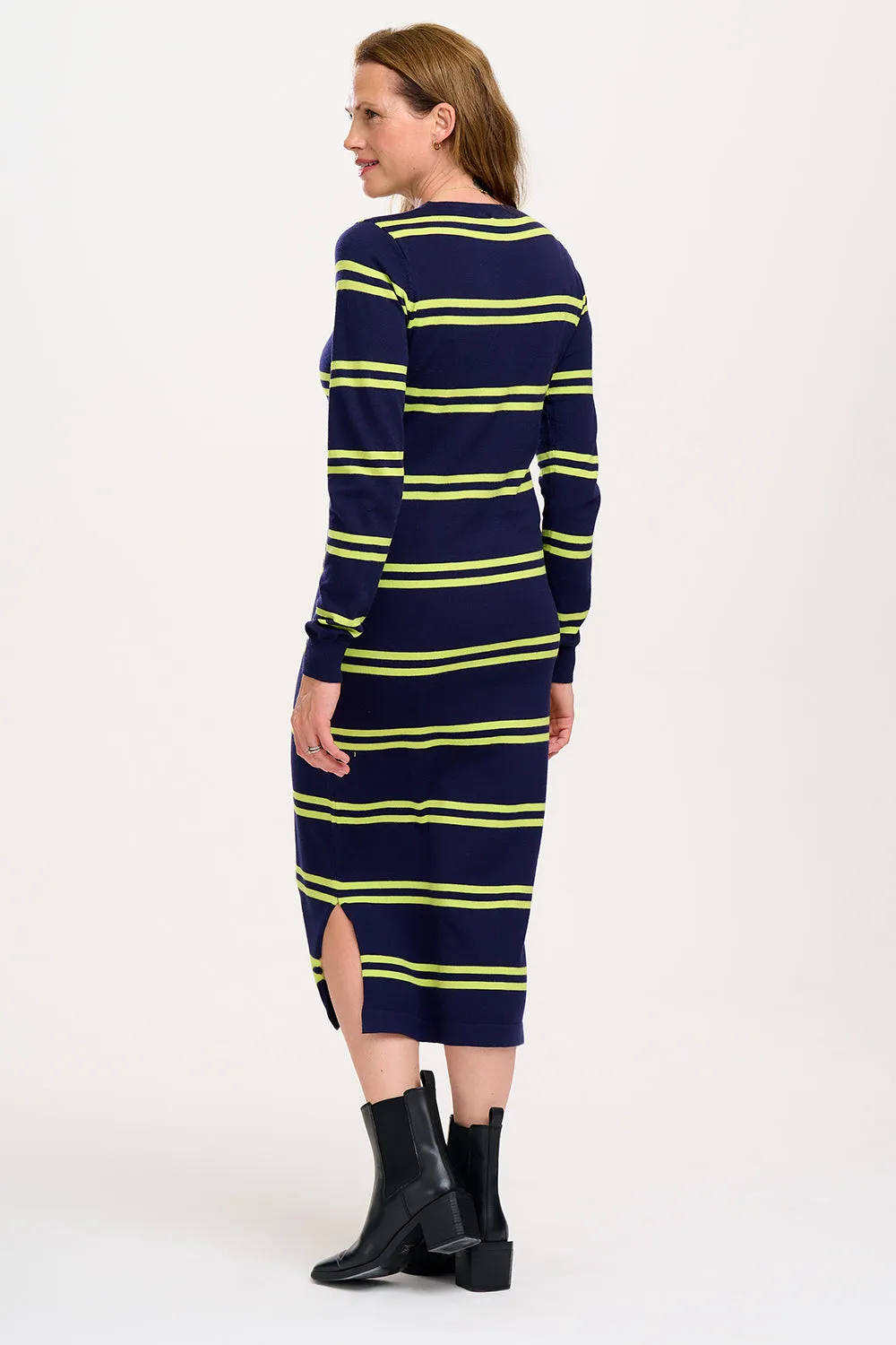 Liselle Midi Knit Dress - Navy, Double Stripe