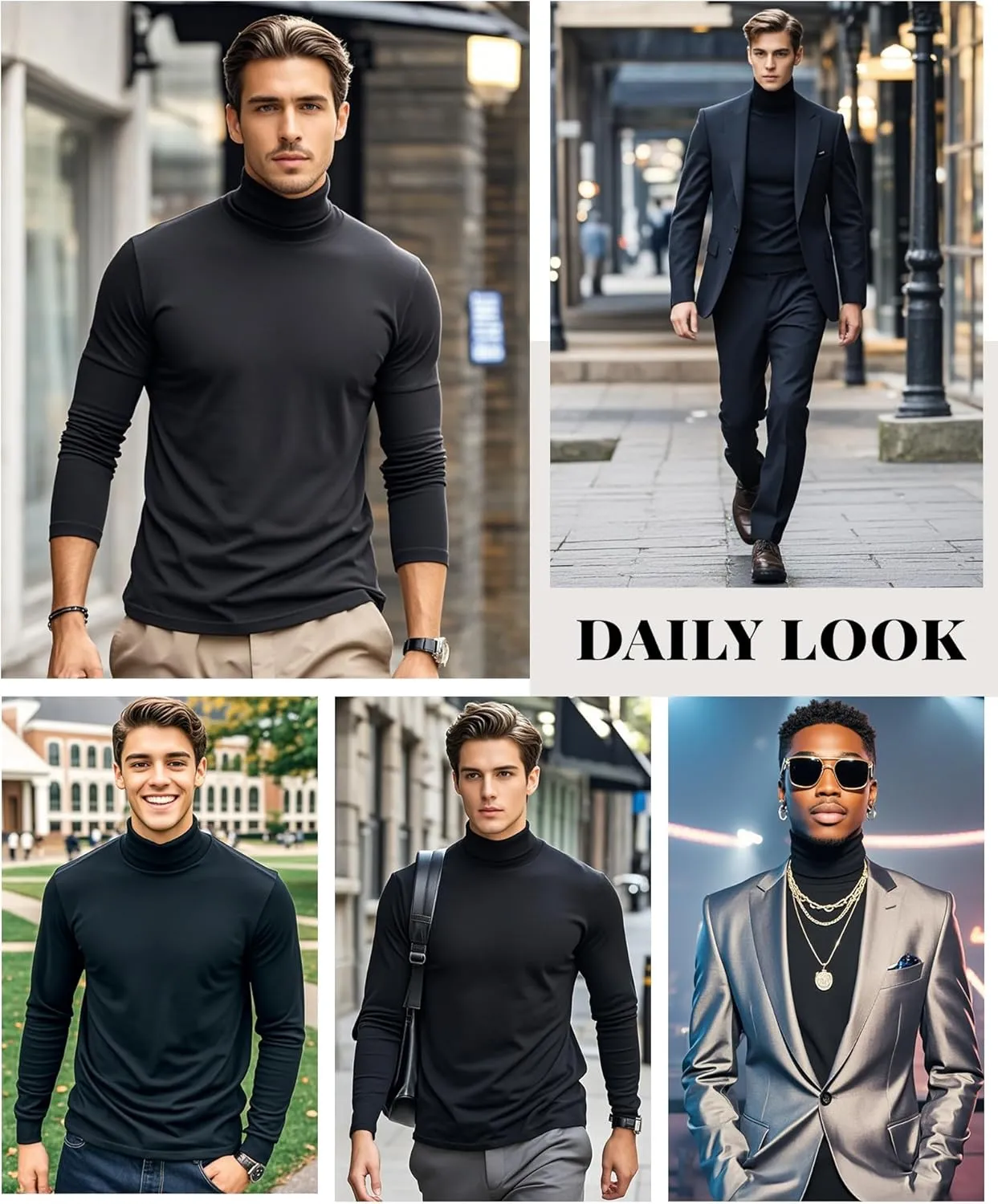 Men Slim Fit Lightweight Long Sleeve Pullover Top Turtleneck T-Shirt