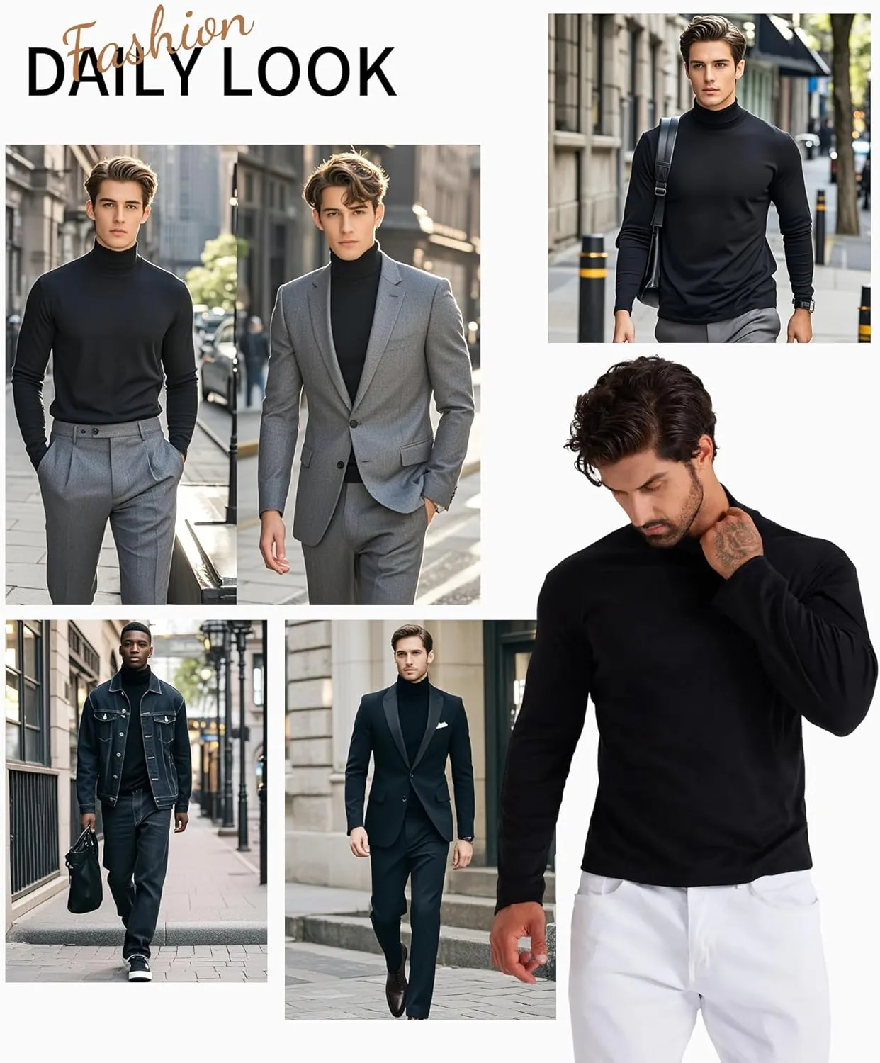 Men Slim Fit Lightweight Long Sleeve Pullover Top Turtleneck T-Shirt