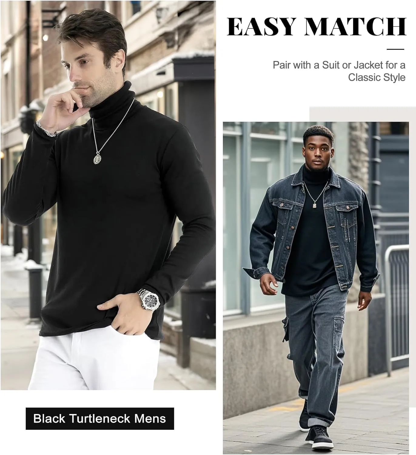 Men Slim Fit Lightweight Long Sleeve Pullover Top Turtleneck T-Shirt