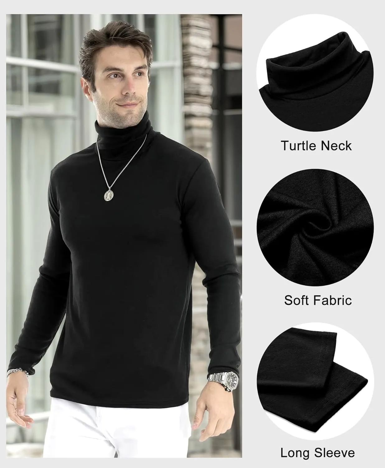 Men Slim Fit Lightweight Long Sleeve Pullover Top Turtleneck T-Shirt