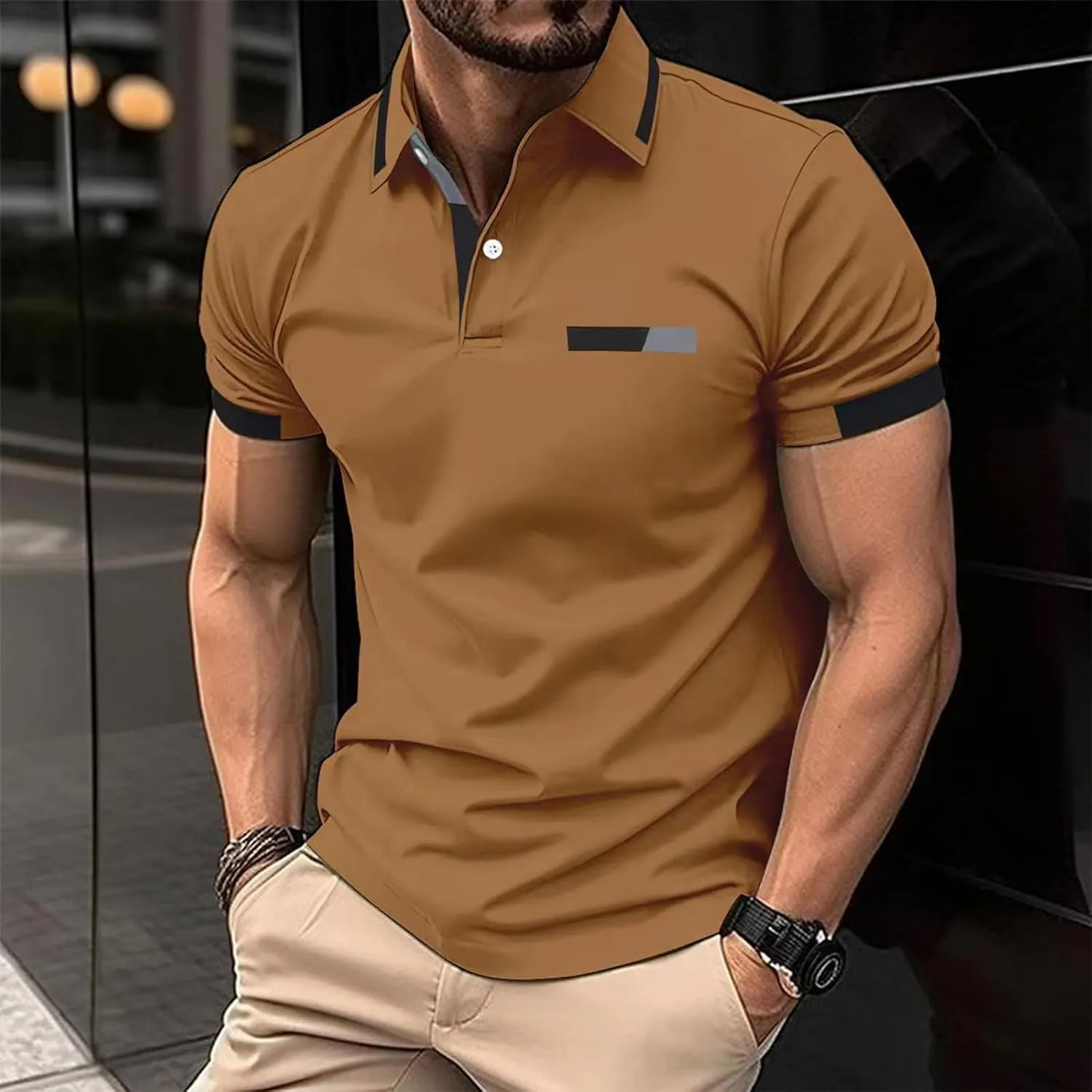 Men's Casual Polo Shirts 2025 Solid/Colo Short Sleeve Fashion Shirt Classic Striped Slim Fit Golf Tennis Tops