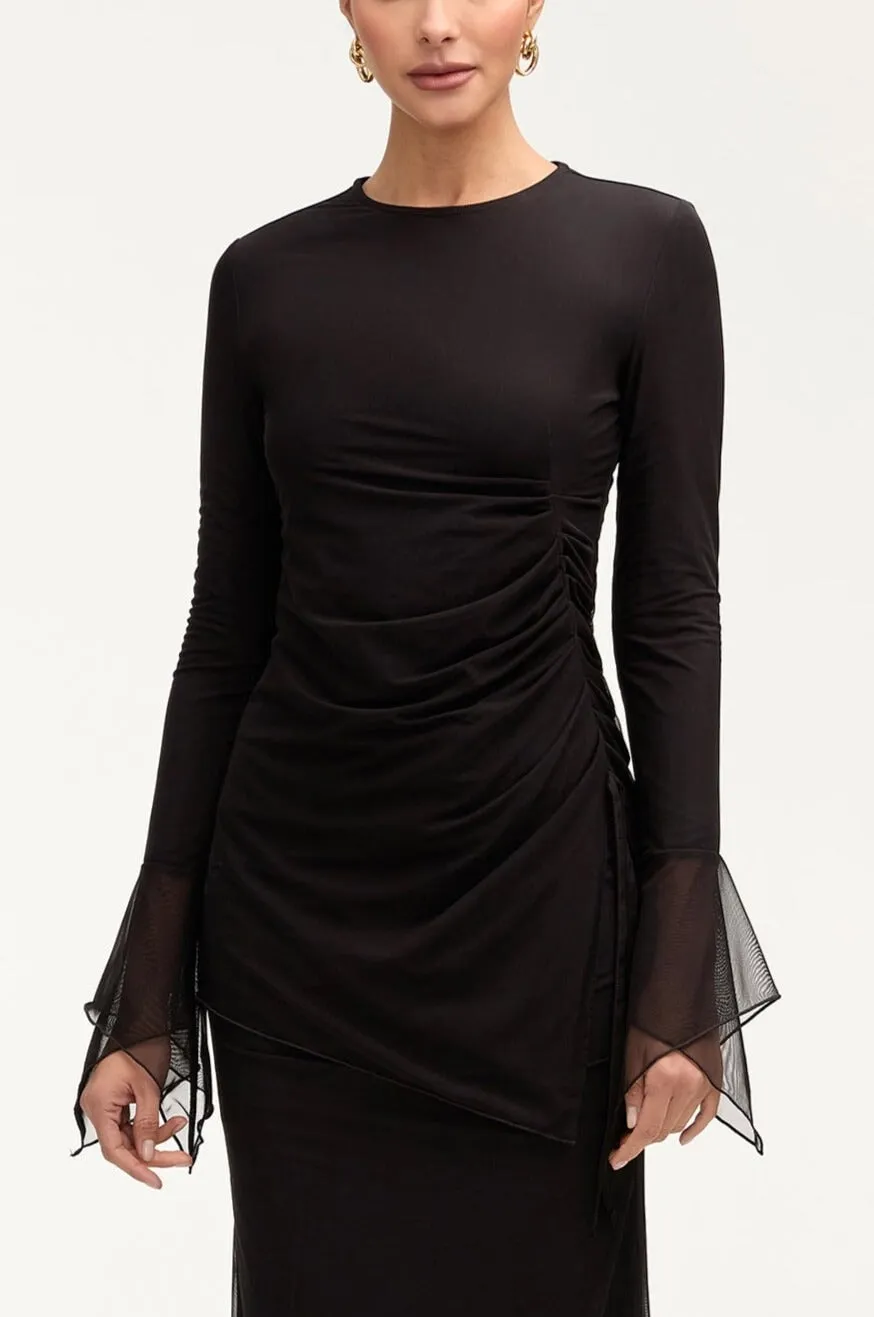 Monicas Black Mesh Top with Stylish Side Slit