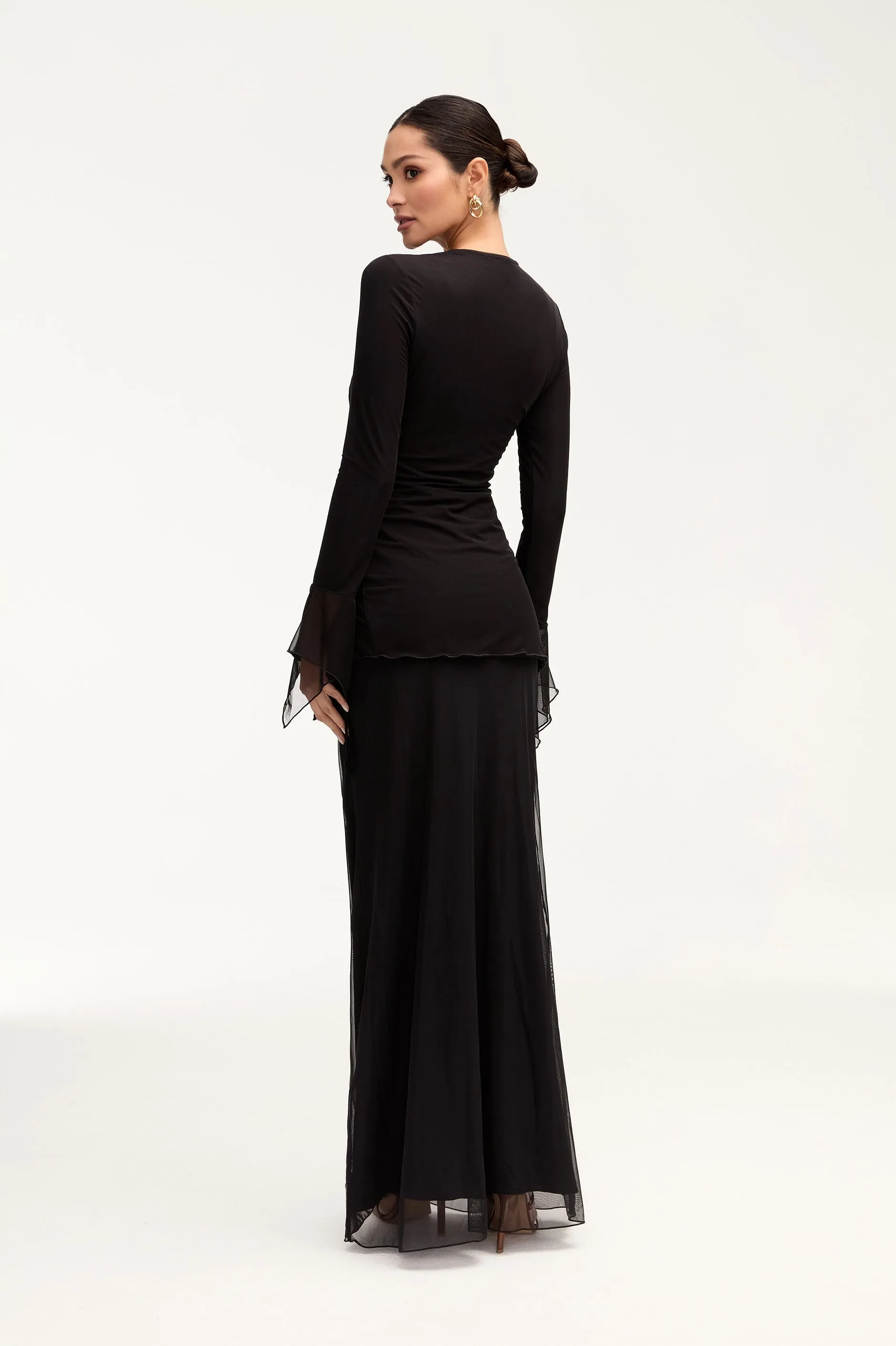 Monicas Black Mesh Top with Stylish Side Slit