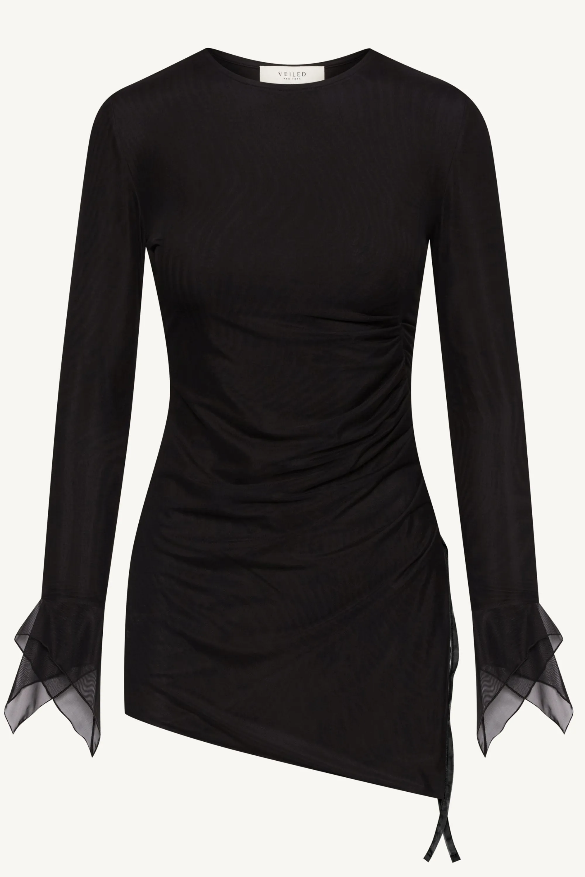 Monicas Black Mesh Top with Stylish Side Slit