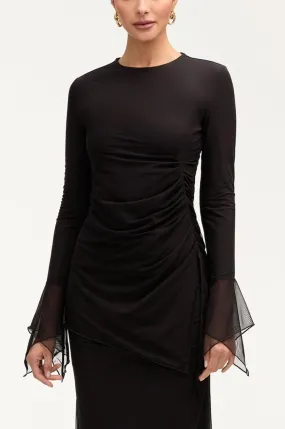 Monicas Black Mesh Top with Stylish Side Slit