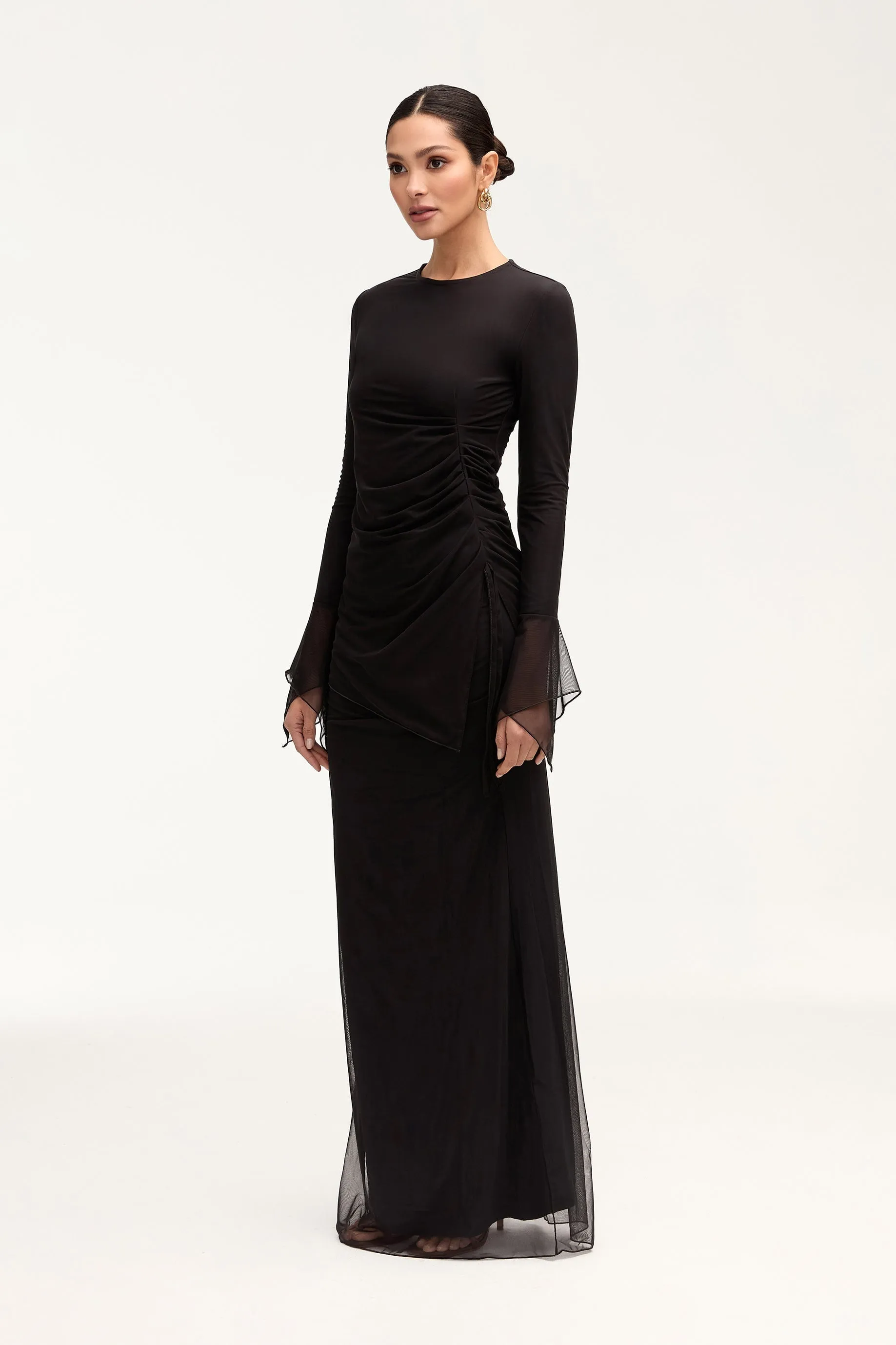 Monicas Black Mesh Top with Stylish Side Slit