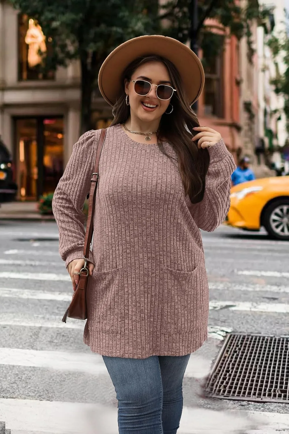 OFEEFAN Long Sleeve Shirts for Women Long Sweaters with Pockets Tunic Tops Loose Fit