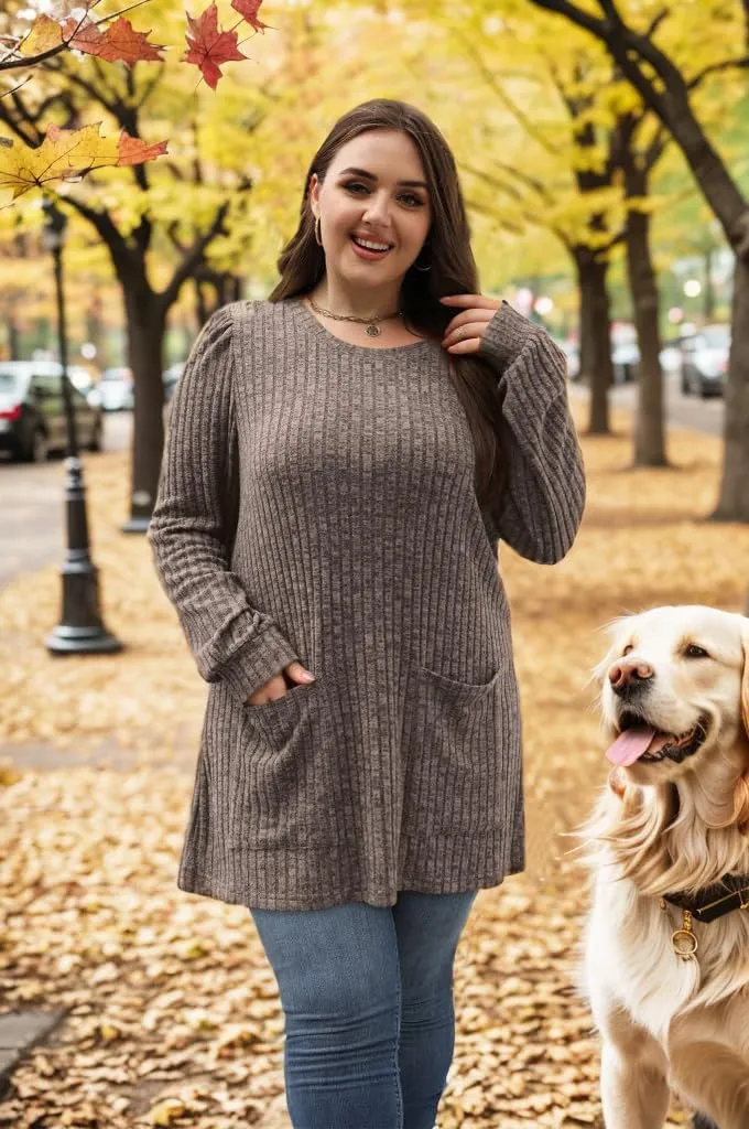 OFEEFAN Long Sleeve Shirts for Women Long Sweaters with Pockets Tunic Tops Loose Fit