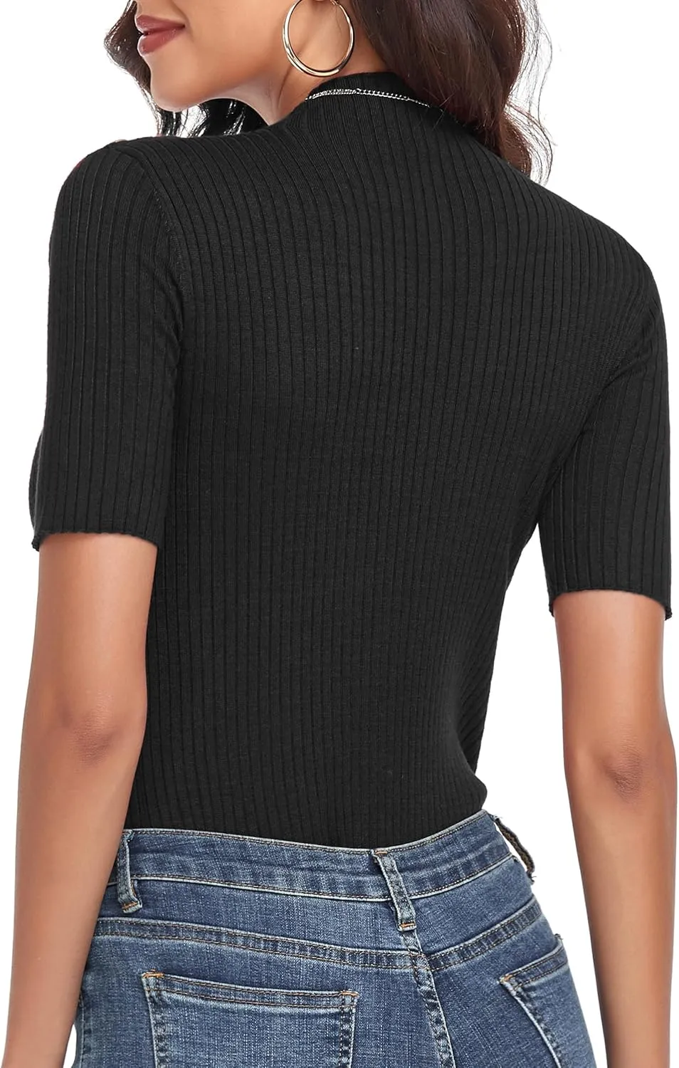 PrettyGuide Women's Short Sleeve Sweater Tops Mock Neck with Button Pullover Slim Fit Casual Business Knit Basic Top